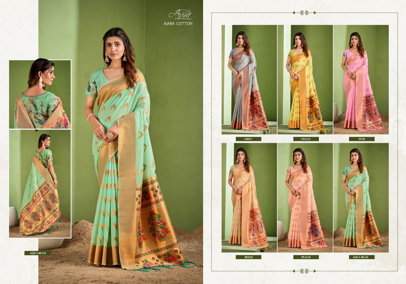 Ajara Cotton By Aura Designer Party Wear Sarees Catalog